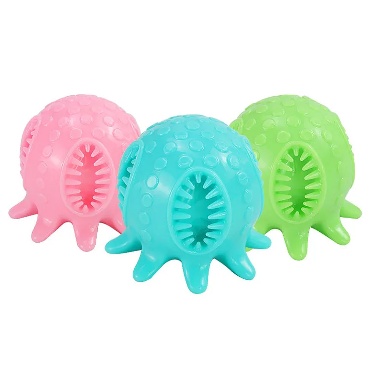 

Food Treat Feeder Rubber Octopus Toy Ball Bite Resistant Teeth Cleaning Chew Pet Dog Toy, Blue, green, pink