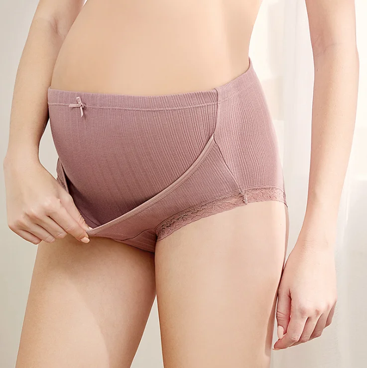 

Maternity panties large size breathable high-waist lace belly lift adjustable ribbed briefs during pregnancy underwear, As shown