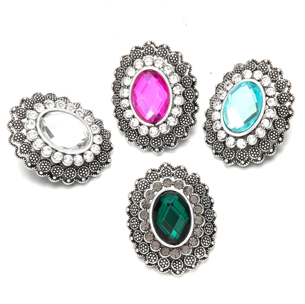 

Snap Button Jewelry Rhinestone Oval Charms 18mm Metal Snap Buttons Fit Snap Bracelet Bangle Christmas Gift