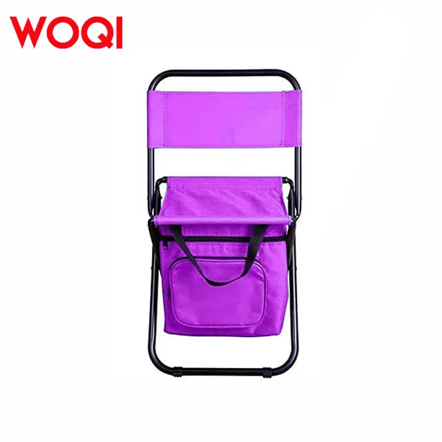 WOQI Modern Design Compact Fishing Stool Foldable Iron Camping Chair with Cooler Bag for Outdoor Furniture and Garden Use