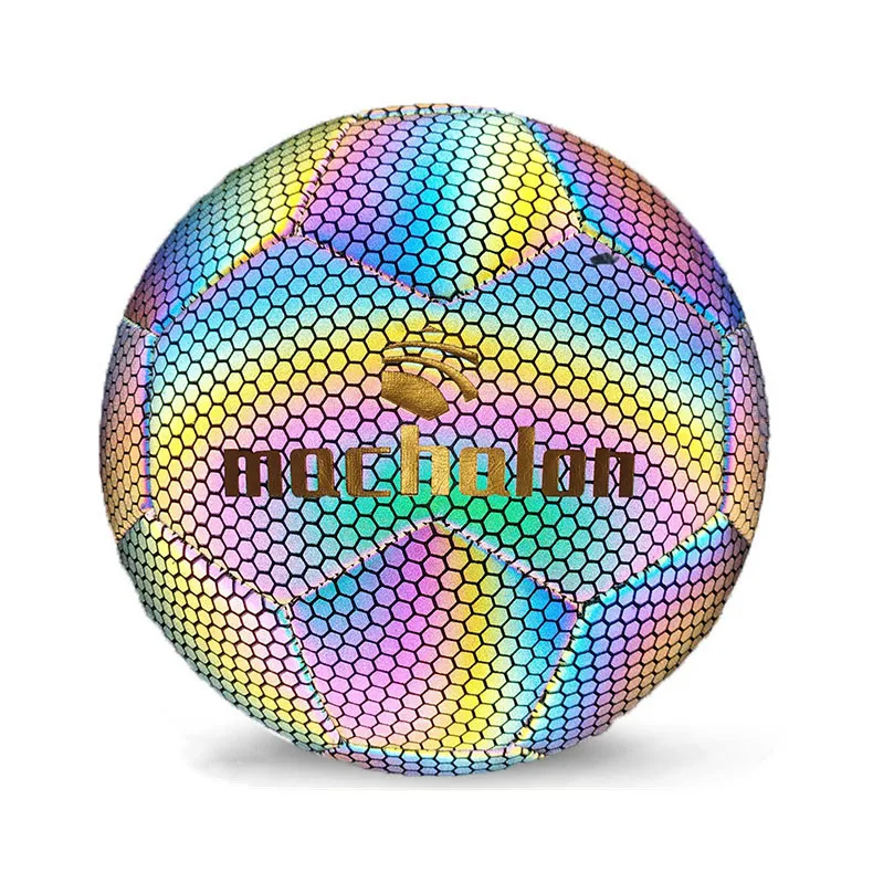 

PU machine sewn soccer ball glowing reflective football soccer ball light up soccer ball glow with camera flash  4, Shining when flash turn on
