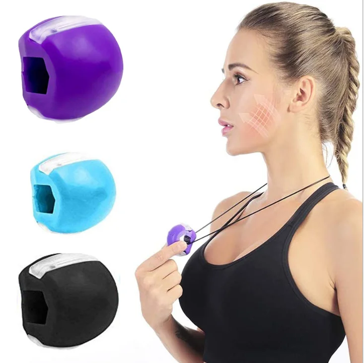 

Jaw Trainer Silicone Facial Bite Muscle Chew Device Face & Neck Jaw Exerciser Fitness Ball Training Ball, Blue/yellow /gray