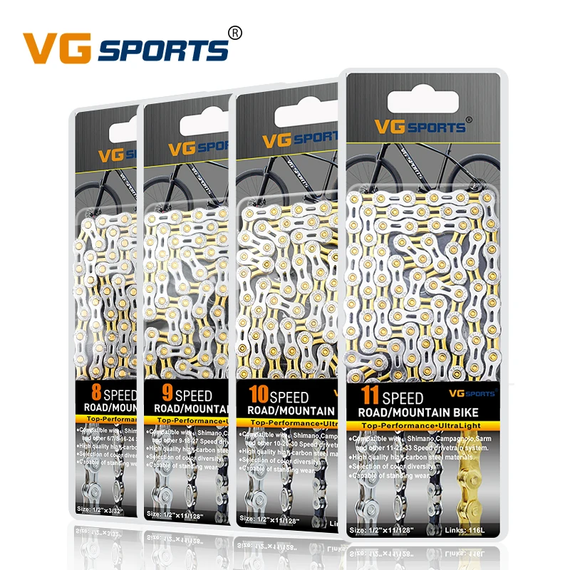 

VG Sports Ultralight 8 9 10 11 Speed Bicycle Chain 8s 9s 10s 11s 116Links Gold Silver Half hollow MTB Mountain Road Bike Chains