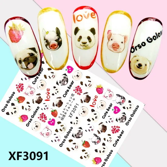 

Cartoon Bear Rabbit Nail Art Stickers Decals 3D Manicure Applique Nail Stickers for Nail Decoration, As picture