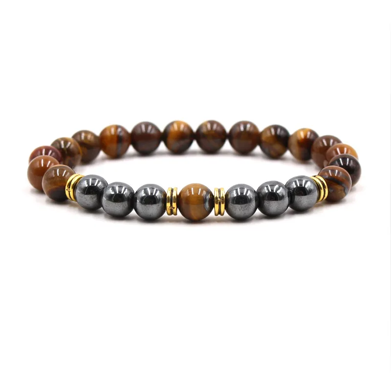 

Yellow tiger eye stone bracelet fashion accessories simple black agate alloy partition men's jewelry bracelet