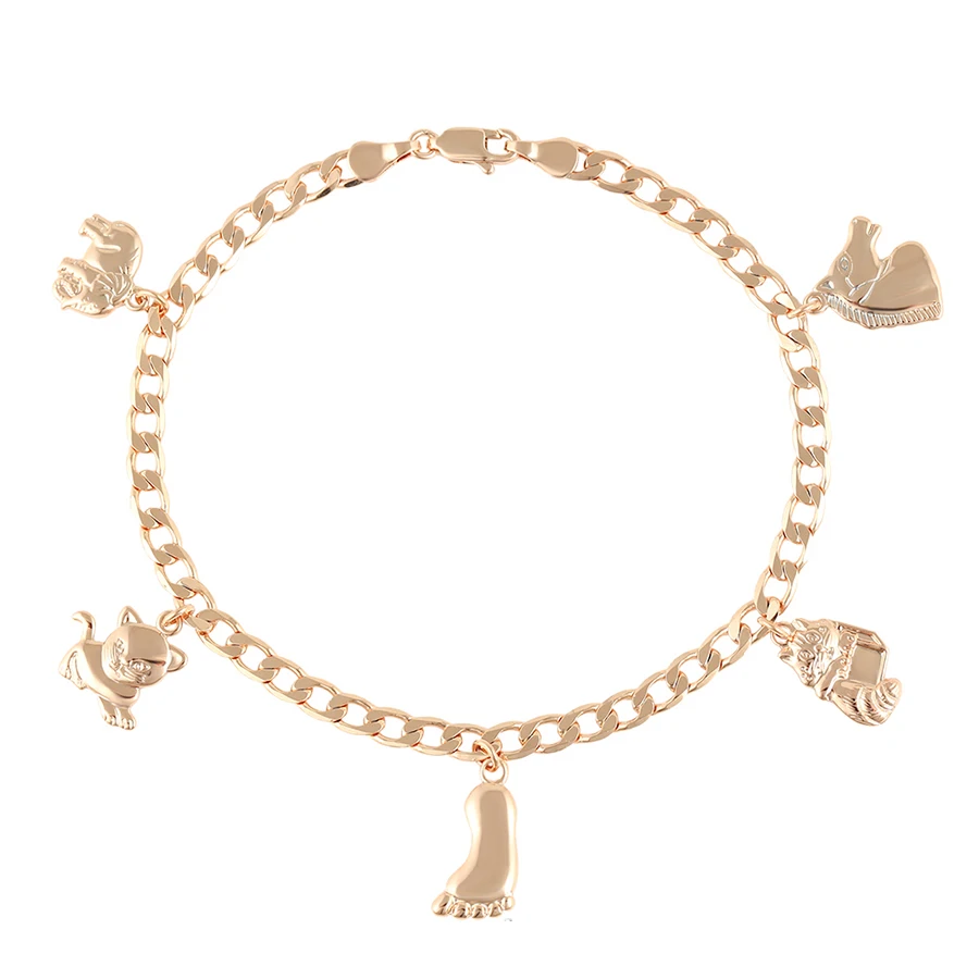

77103 xuping 18K gold plated fashion animal charm cuban link anklet with Elephants, cats, and footprints C218083