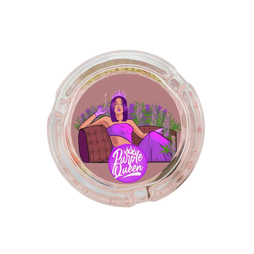 

8.5cm diameter round glass smoking ashtray purple character pattern cigarette ash-tray tobacco accessories