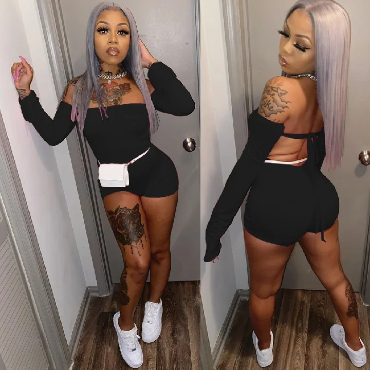 

2021 New Arrivals Off Shoulder Backless Jumpsuit Rompers corset Womens Fall Clothing Short One Piece Jumpsuits Romper For Women, Black,blue,pink,royal blue,red,gray