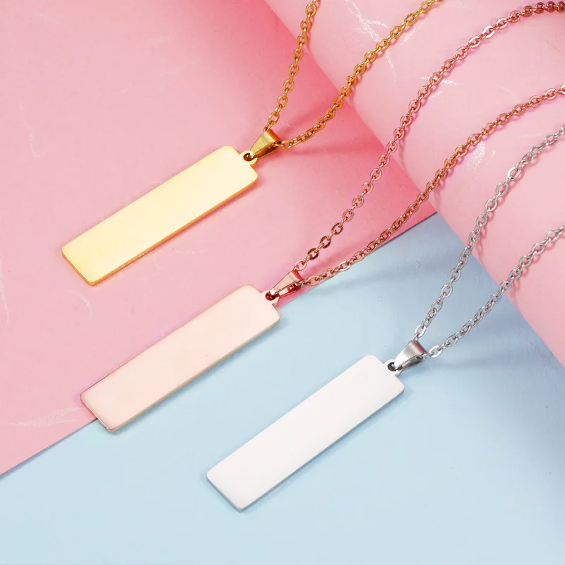 

Support Custom Logo Stainless Steel Blank Mirror Rectangular Bar Pendant Necklace High Quality Laser Engraving Any Letter