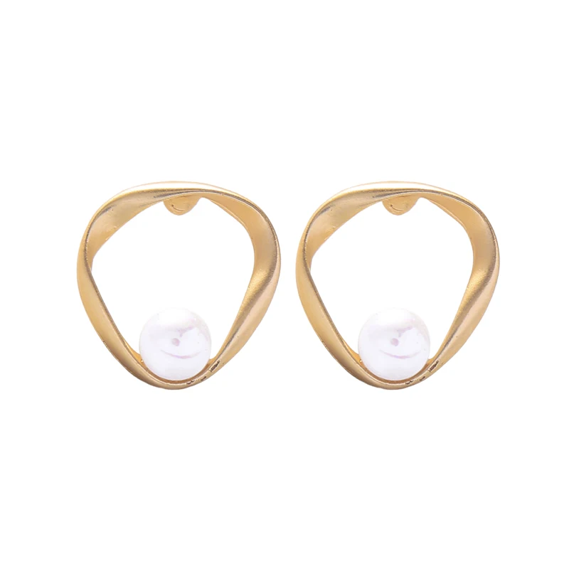 

de980209 Free Shipping Gorgeous Bijouterie Pearl Jewelry Fancy Stylish Women Gold Plated Hoop Earrings Wholesale