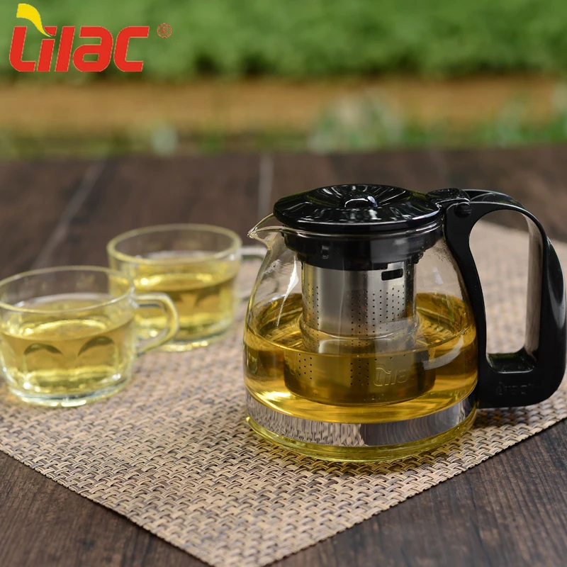 

Lilac FREE sample 700ml+4*60ml chinese fashion modern summer floral glass tea set kettle and china clear glass teapot set, Black
