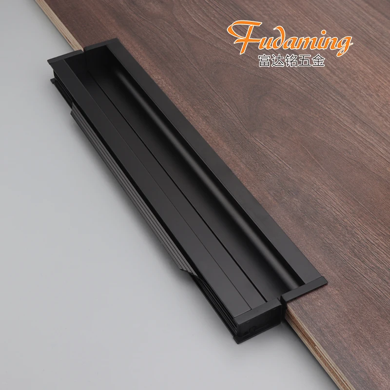 
Black aluminum alloy invisible recessed long handle for wardrobe drawer cabinet door 
