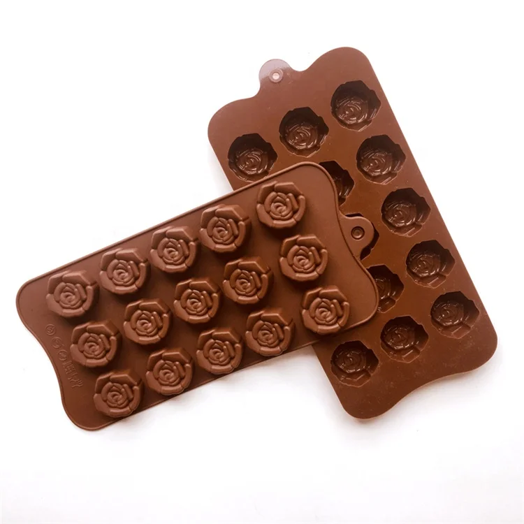 

ES008 15 Cavities Fashion 3D Rose Flower Food Grade Chocolate Silicone Mold, Picture