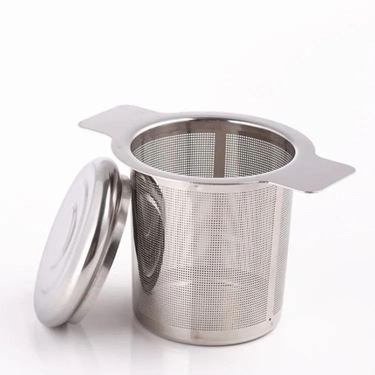 

304 stainless steel tea strainer with lid filter mesh binaural coffee leaf tea filter strainer with handle net leak