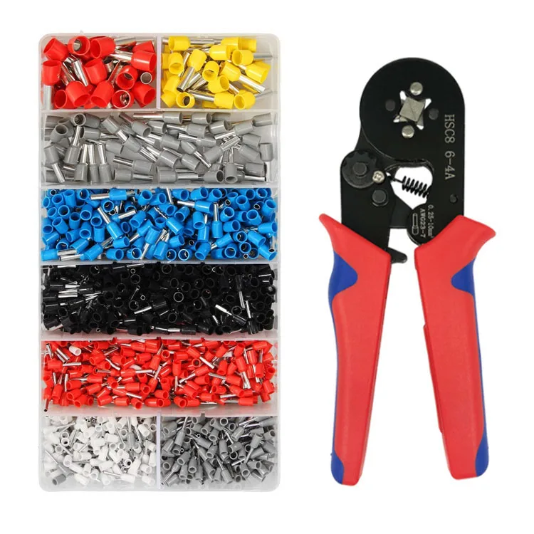

HSC8 6-4 Terminal Crimping Pliers Wire Stripper Crimper Ferrule crimping tool Pliers Set with 1200 Terminals Kit