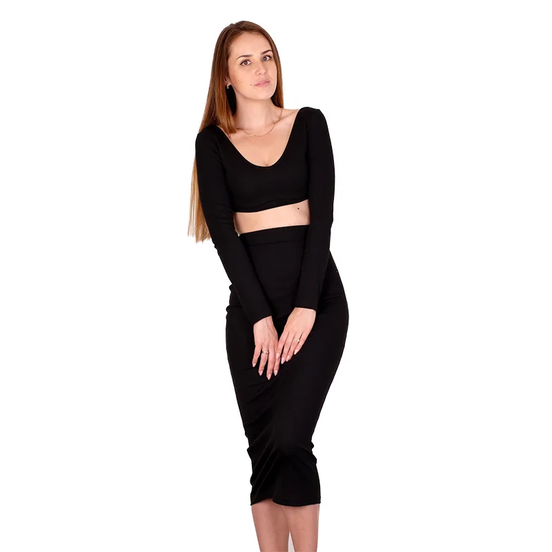 

2020 New arrivals women Long sleeve v neck crop top sports summer casual two piece set
