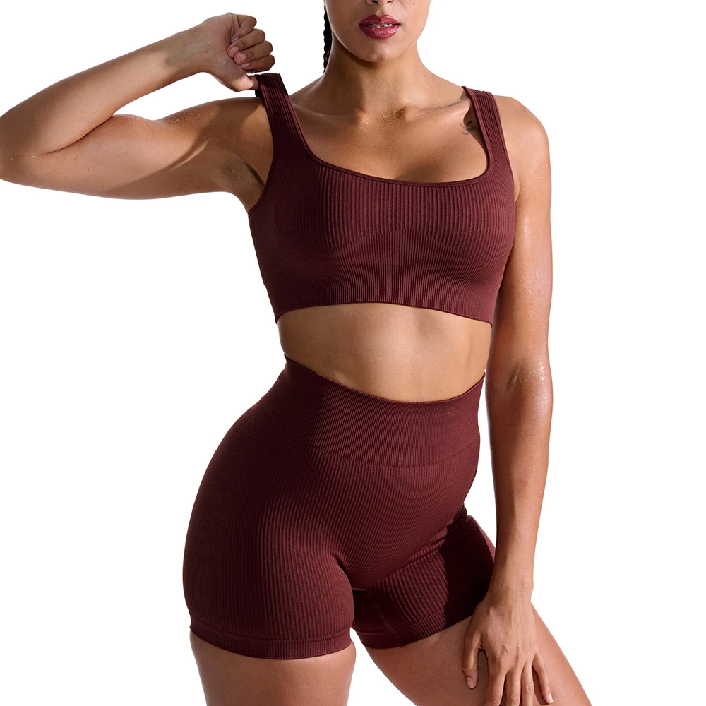 

High Quality Sport Bra And Shorts Set Seamless High Waist Workout Sets Women's Gym Clothes