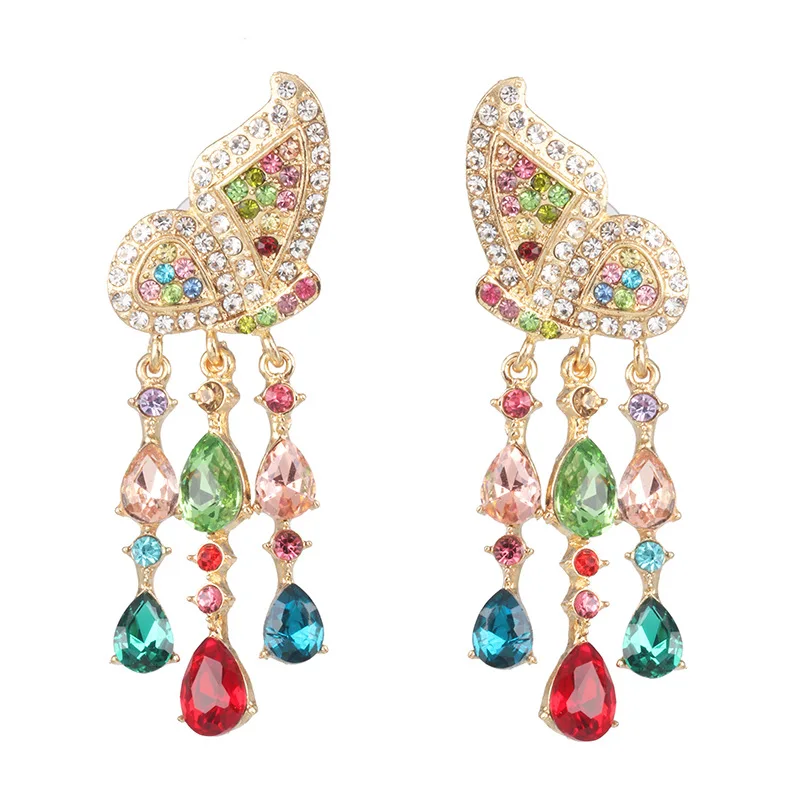 

MSYO Fashion Sweet Butterfly Earrings Cute Color Rhinestone Tassel Earrings