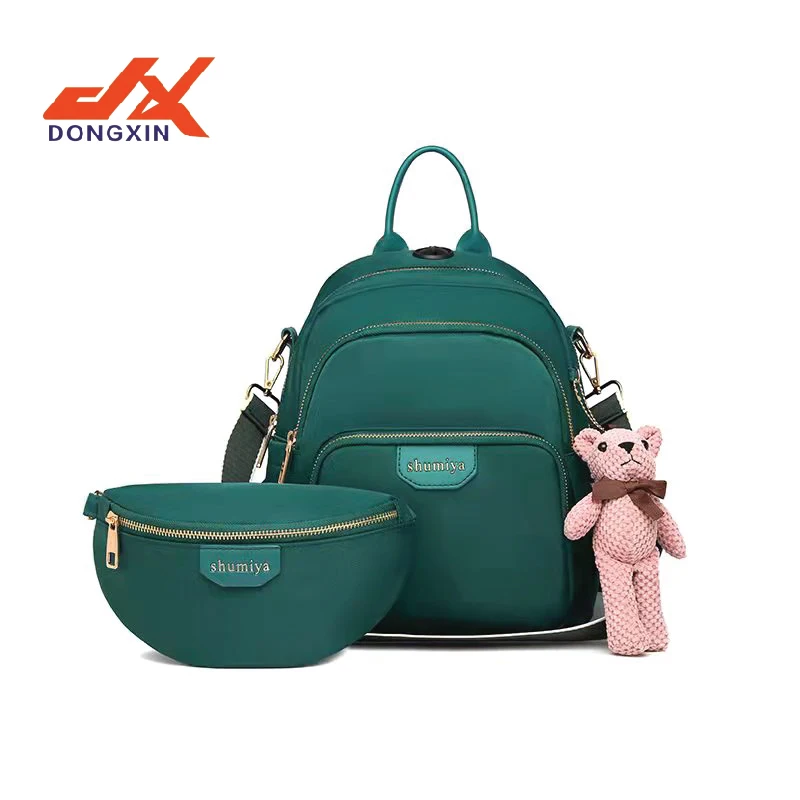 

New Arrival 2021 OEM custom waterproof nylon faddish college bagpack Bear charms casual ladies backpacks set, Customized color