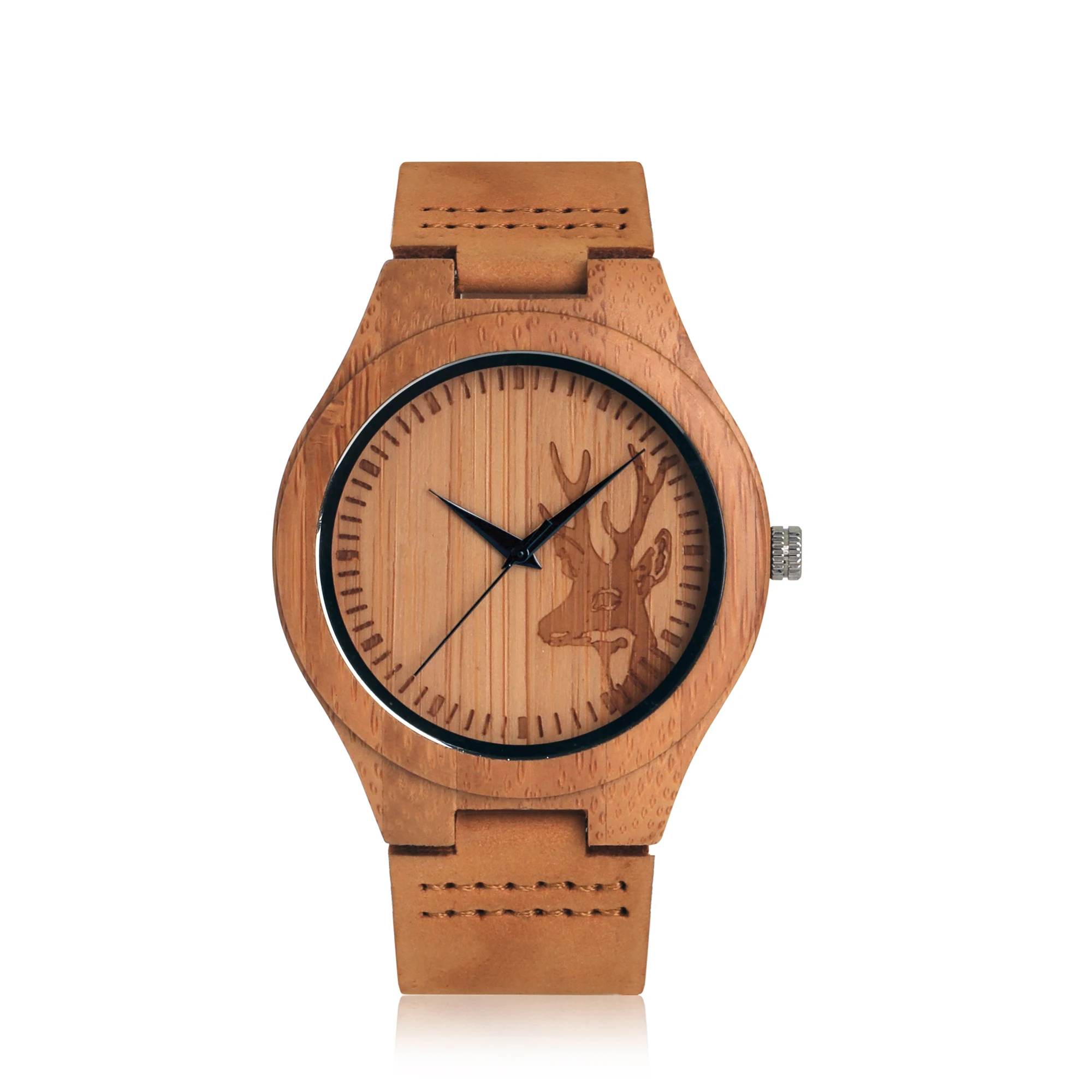

Deer head dial custom watches bamboo wooden wristwatches engraved watch herrenuhr