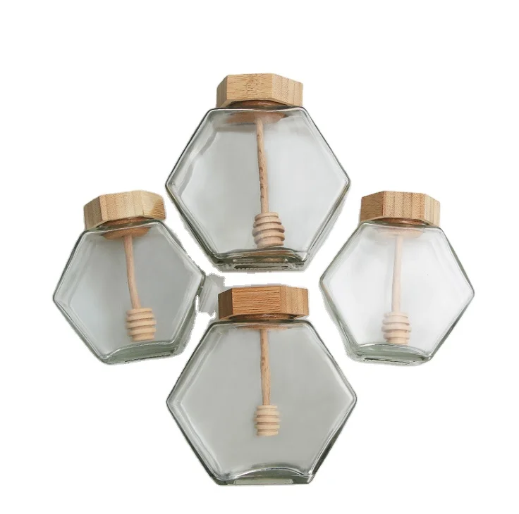 

2020 new arrival honey glass jar hexagonal jam bottle/jar, Transparent