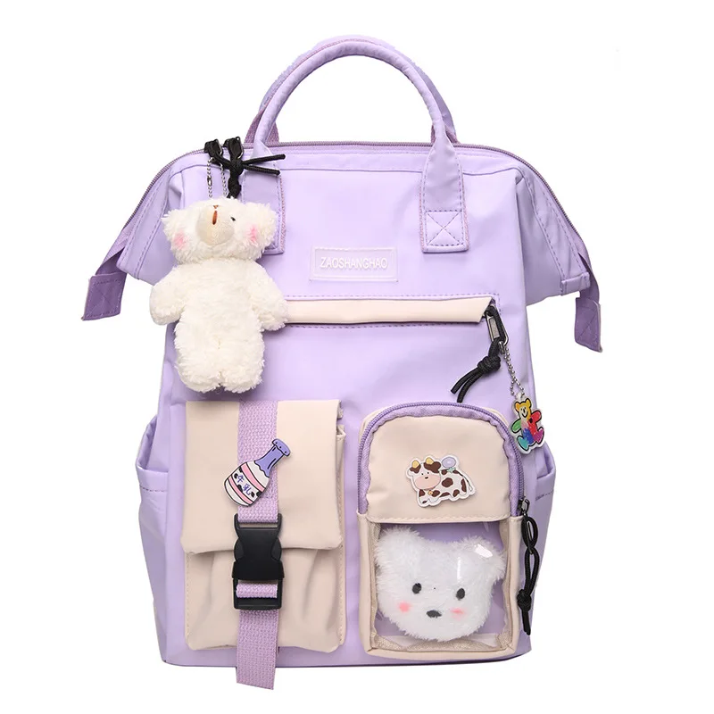 

2021 Wholesale Preppy Candy Colors Nylon Backpack Women Fancy Fashion School Bags College Teenage Girl Cute Travel Rucksack