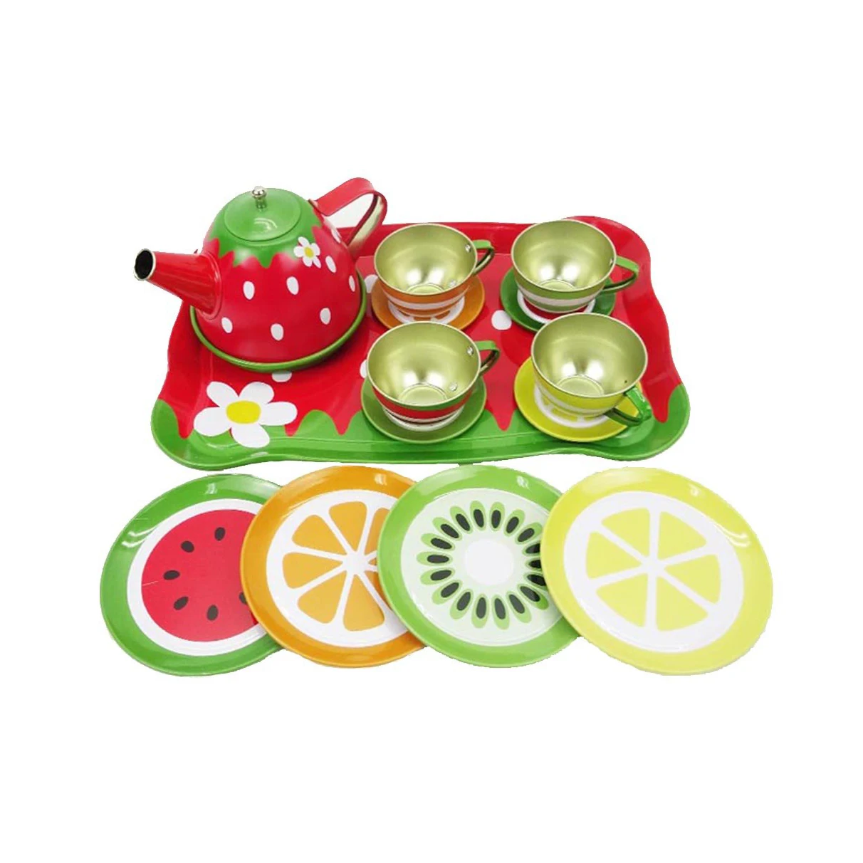 Colorful Tin Tea Party Set For Kids Metal Teapot And Cups Kitchen Play Set Buy Tea Set For