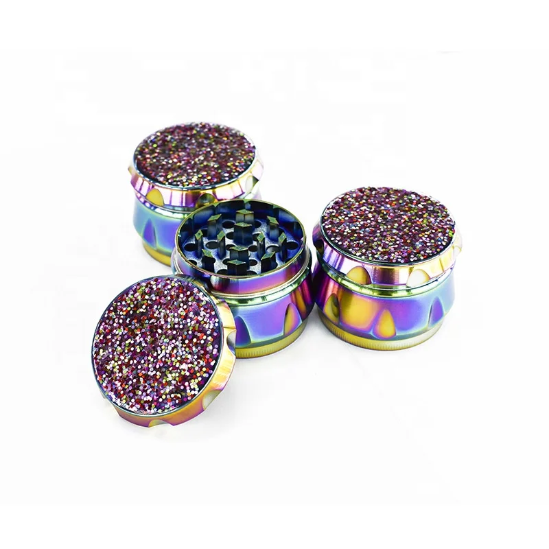 

Blingbling Colorful Glitter Powder Wine Barrel Spice Grinder Zinc Alloy 4-layer Tobacco Grinder, Picture