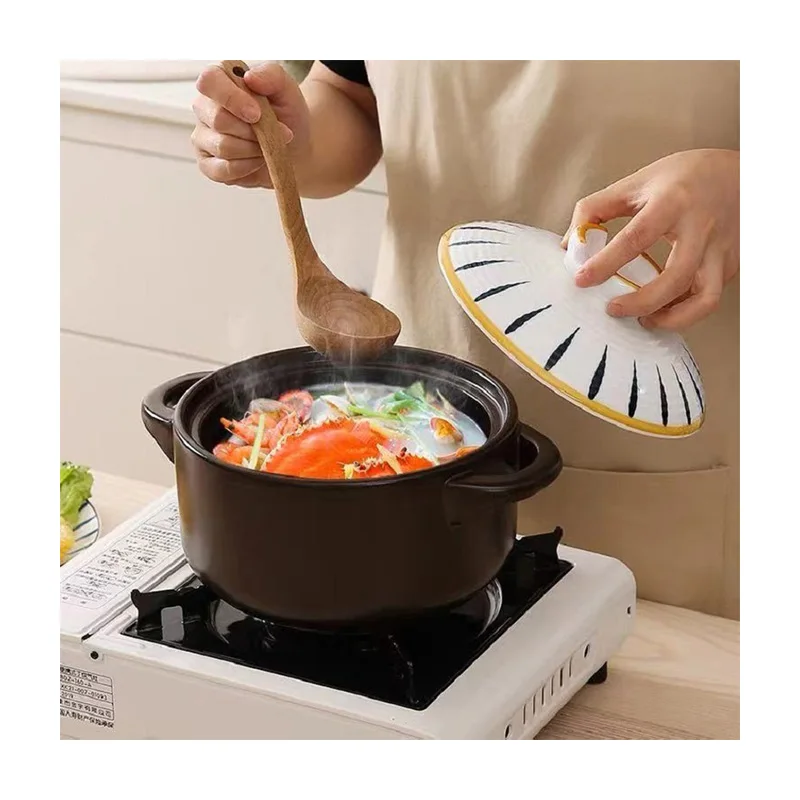 

Dinnerware cooking cookware 2.5L hand printing korea style ceramic soup pot for kitchen