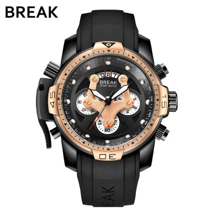 

BREAK 5601 Top Brand Luxury golden Men's Quartz Watch Multifunction Waterproof Sport Watches Male Gold Army Military Wrist Watch