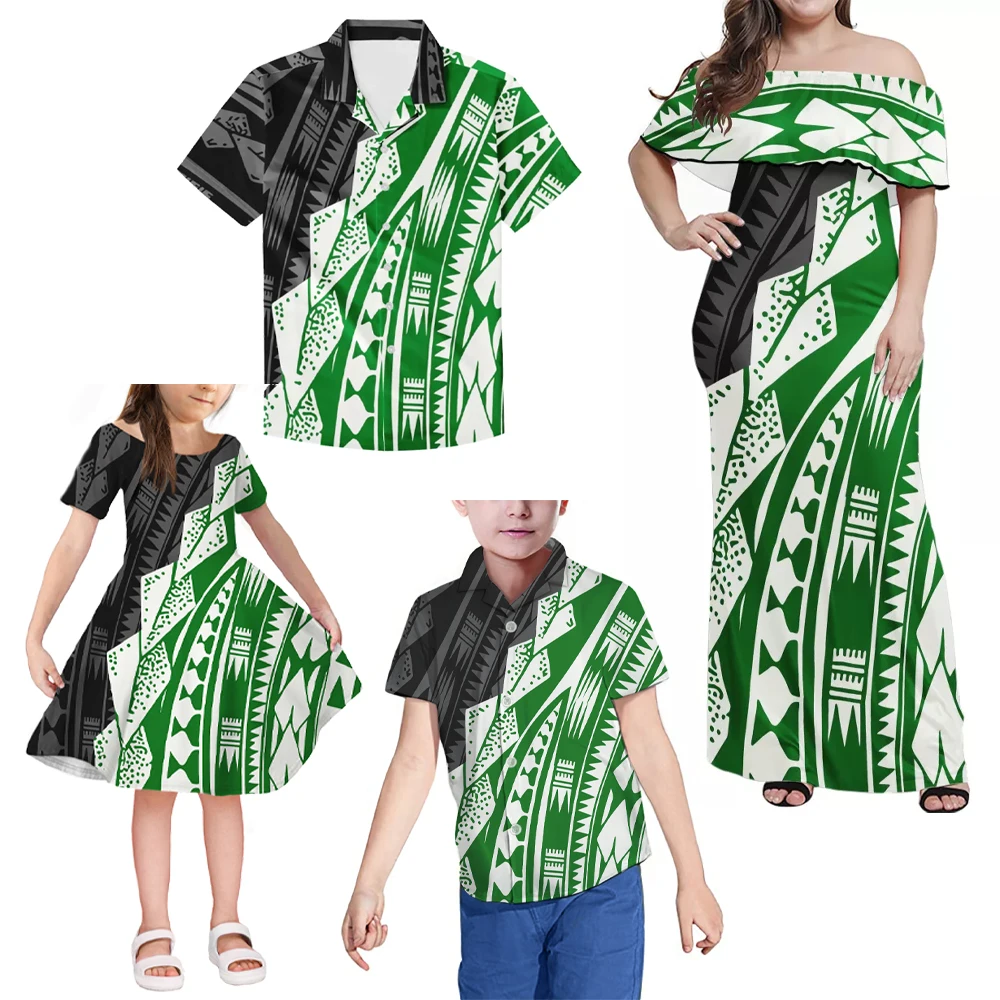 

New Arrivals Oversize Parent-child clothing sets Polynesian Tribal custom print girls dress shirts for boys Casual Family Sets, Customized color