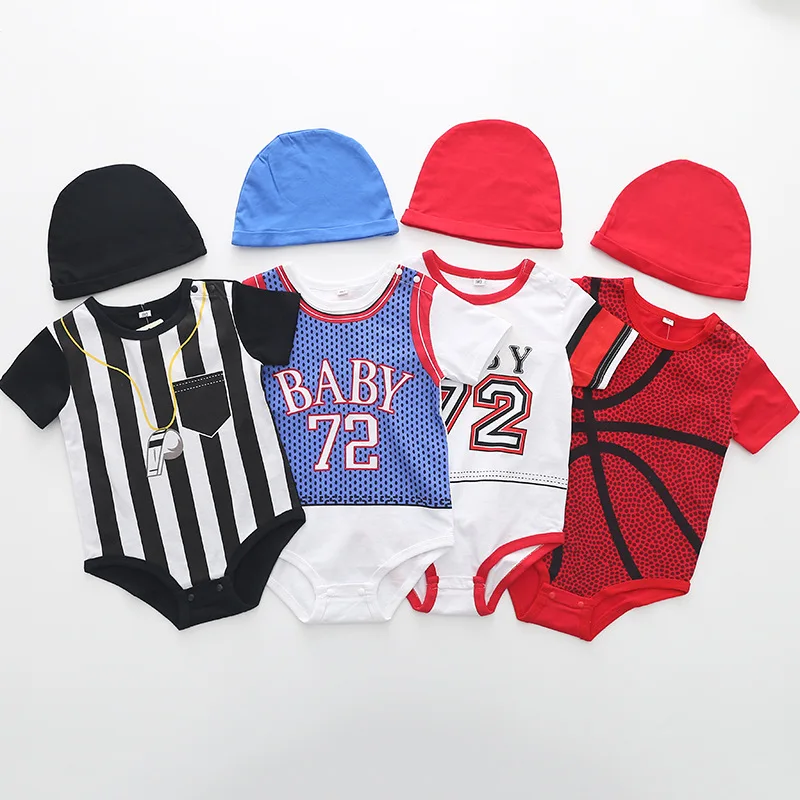 

High Quality Cotton Unique Outdoor Basketball Cute Baby Boy Clothes Romper With Hat