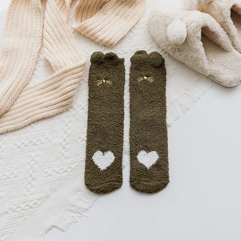

socks embroidery custom logo winter anti slip fuzzy fluffy slipper socks for women, Custom color
