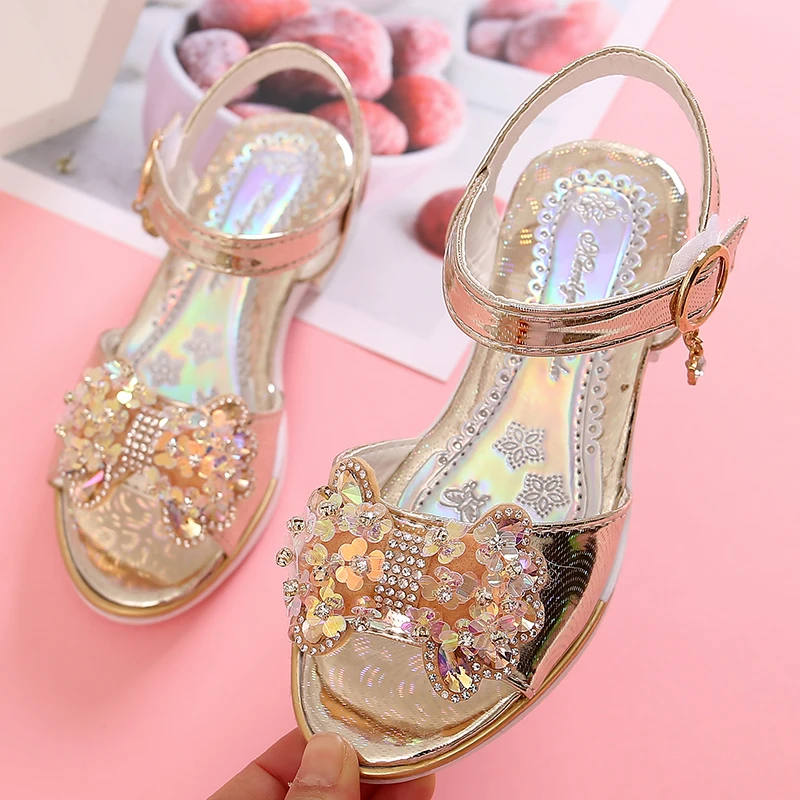 

2021 Children's Summer Non Slip Princess Shoes Kids Sandals Girls, Pink gold