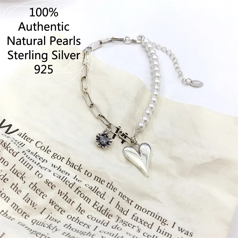 

Korean Trend Girl's S925 Silver Jewelry Ins pulseras de plata de ley 925 mujer 4-6mm Natural Freshwater Pearl Charm Bracelets