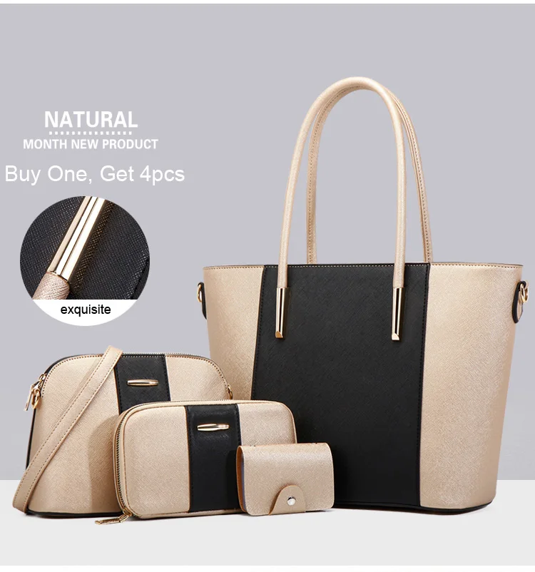 

Ready Stock Hot Selling Bolsas Femeninas Lady Vegan Leather Tote Bag 4 in 1 Women Handbag and Purses Set