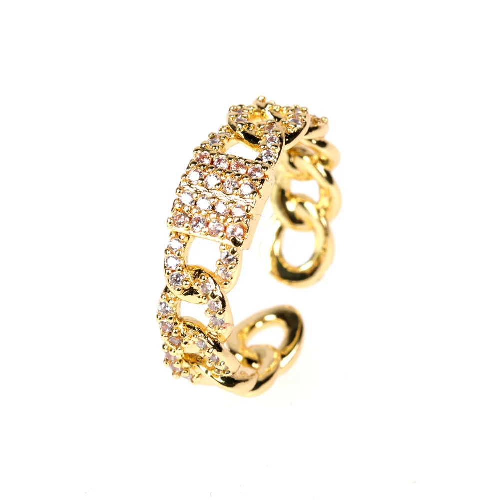

French classic fashion creative geometric design hollow diamond jewelry brass gold plated adjustable ring