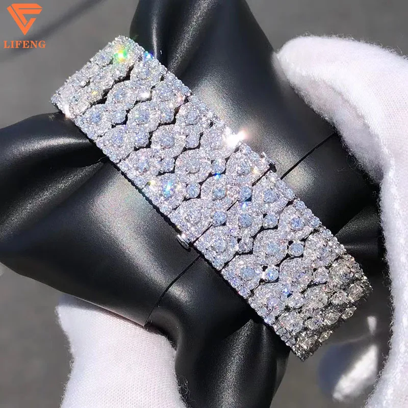 

3 Row Diamond Fashion hip-hop jewelry rock sugar bracelets Iced Out Moissanite 925 Silver Tennis Bracelet Men