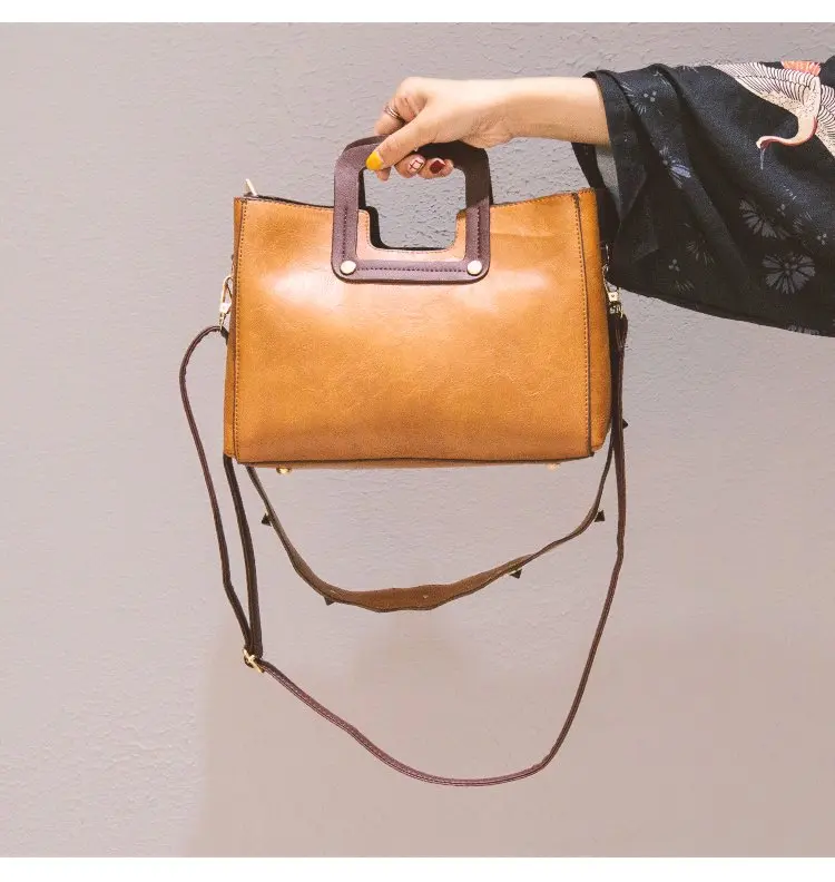 

2021 New Women Vintage Handbags Stone Pattern PU Leather Large Capacity Shoulder Messenger Bags Ladies Design Tote Bag, Picture color