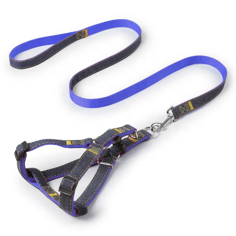 

No-Pull adjustable Dog Harness Denim thoracodorsal traction Rope leash set with collar For Small Medium Large dog, Red,blue,black,pink