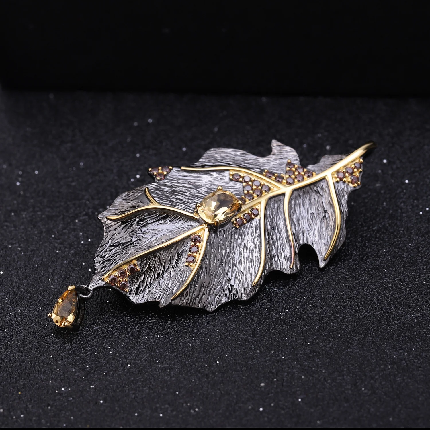 

Abiding Brooch Pendent Natural Citrine 925 Sterling Silver Handmade Leaf Pendant Pin Brooches Women