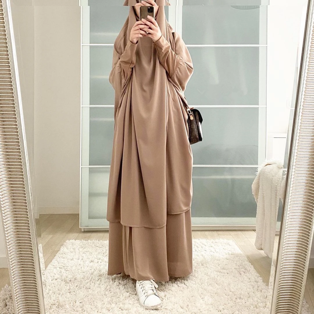 

Wholesale 2021 dubai abaya jilbab 2 pieces with sleeve maxi prayer dress, 9 colors