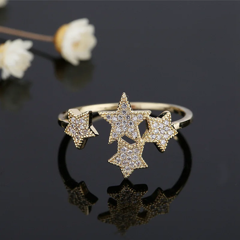 

Woman Fashion Finger Jewelry Shinny Stars Shape Open Rings 18k Gold Plated Romantic Loves Wedding Ring For Girls, Picture
