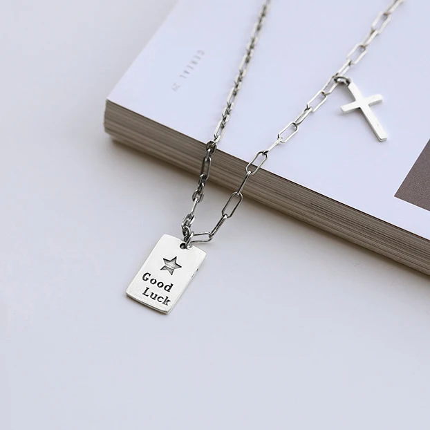 

2020 925 Sterling Silver Initial Cross Pendant Necklace Chunky Thick Toggle Link Chain Necklace Jewelry For Women