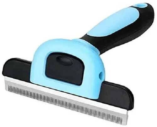 

Pet Grooming Brush Effectively Reduces Shedding by Up to 95% Professional Deshedding Tool for Dogs and Cats, Blue