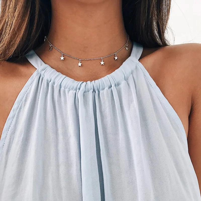 

XUNBEI Fashion Simple Ladies Pentagon-Star Jewelry Gifts Gold Color Star Party Women's Pendant Necklace