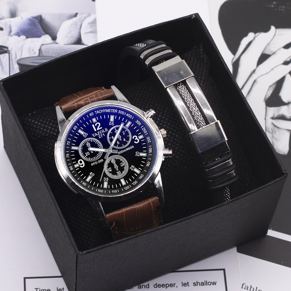 

Men watches set Bracelet Sport men wrist Watch Alloy Case Leather Band Classic Watch Quartz Business Wristwatch Clock Gift