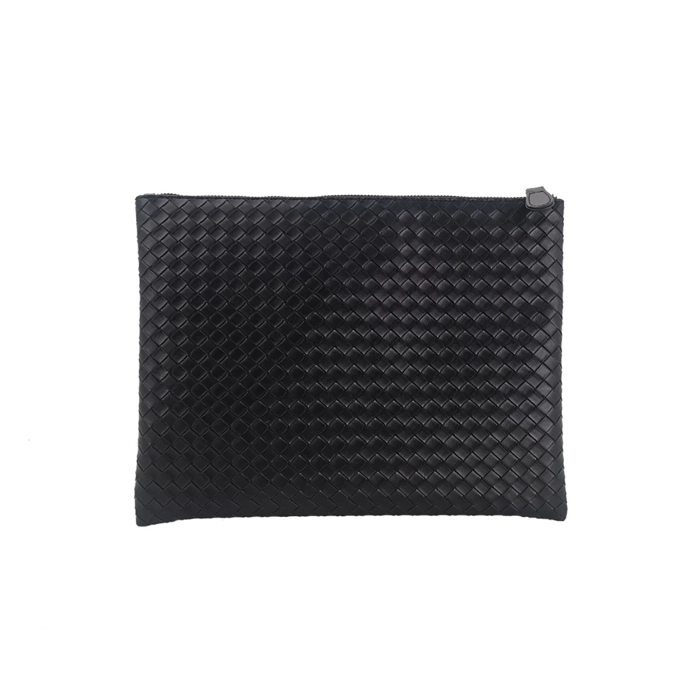 

Black Waved Leather Zipper Pouch for Men A4 Size Clutch Bag, Customized color