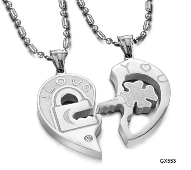 

Ready to ship love two hearts key pendants Couples necklaces Love stainless steel pendant necklaces