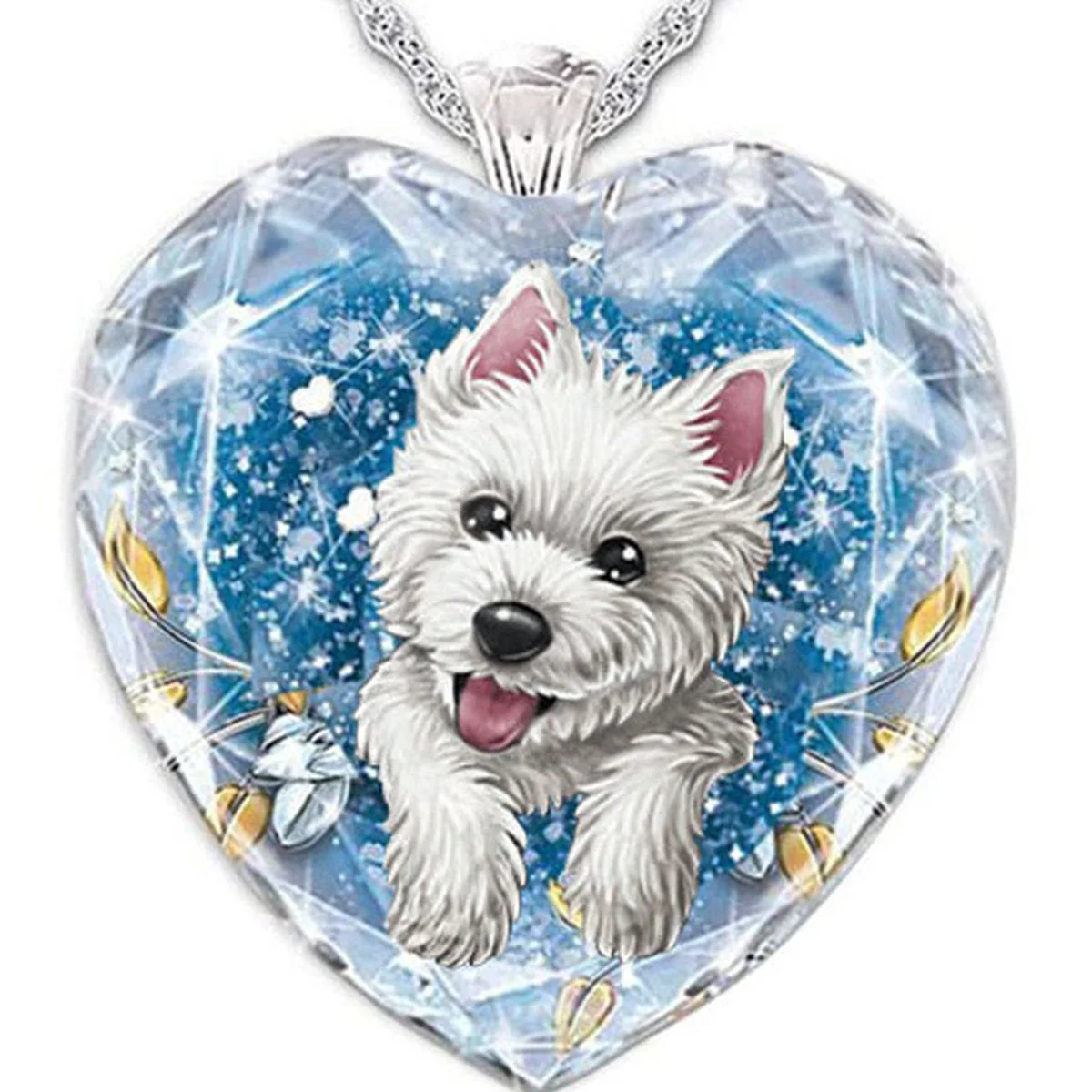 

Customized new cute puppy pendant girl crystal love necklace